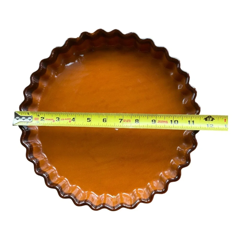 Vintage La Bourguignonne France Fluted Tart Dish Brown Ceramic Quiche  Pan 11.5